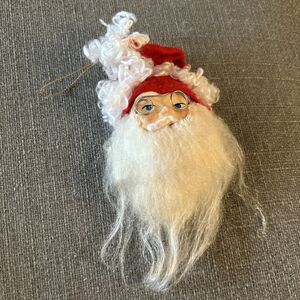 Vintage Santa Claus Doll Head Spectacles Christmas Ornamant Felt Hat